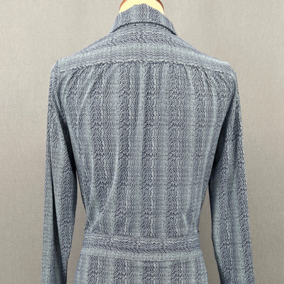 Elle Kai Blue Print Collared 3/4 Sleeve Belted Knee Length Sheath Size Small - Picture 8 of 12